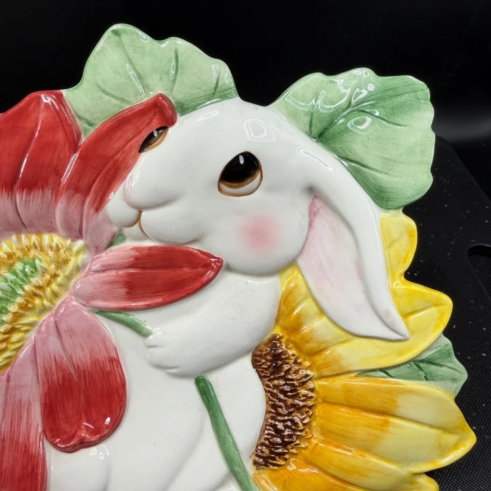 Fitz and Floyd‎ Bunny Blooms Decorative Wall Plate Rabbit Floral Ceramic Easter